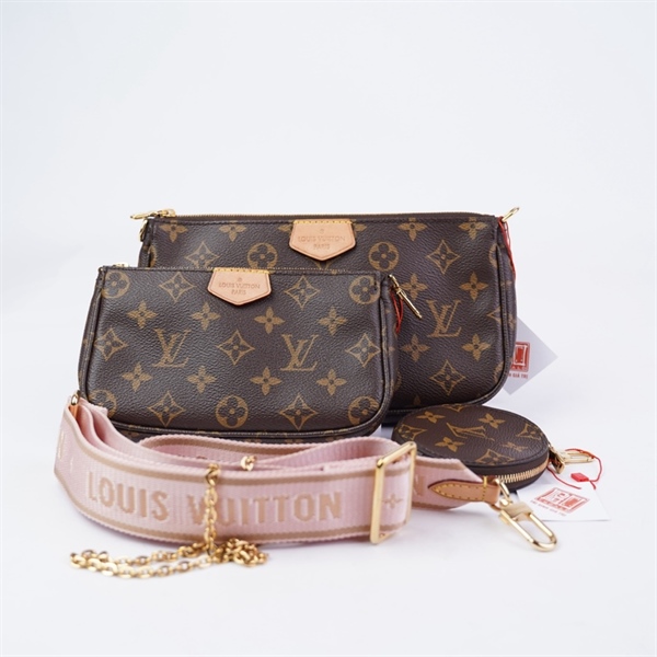 Túi LV Multi Pochette hoa nâu set 3 kèm tag xanh sz23-18-9 (HT)+