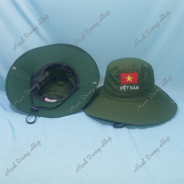 Nón tai bèo nam lá cờ thêu chữ Việt Nam nhỏ vành rộng chống nắng, có nút bấm (NBN27)