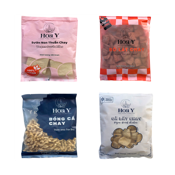 COMBO Hoa Y 4 món 100gr (sườn non chay, gà lát chay, bò lát chay, bóng cá chay)