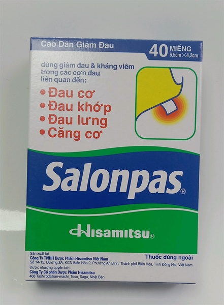 Cao dán Salonpas 40 miếng Hisamitsu dán giảm đau (H.to*5H.bé*4gói*10miếng)
