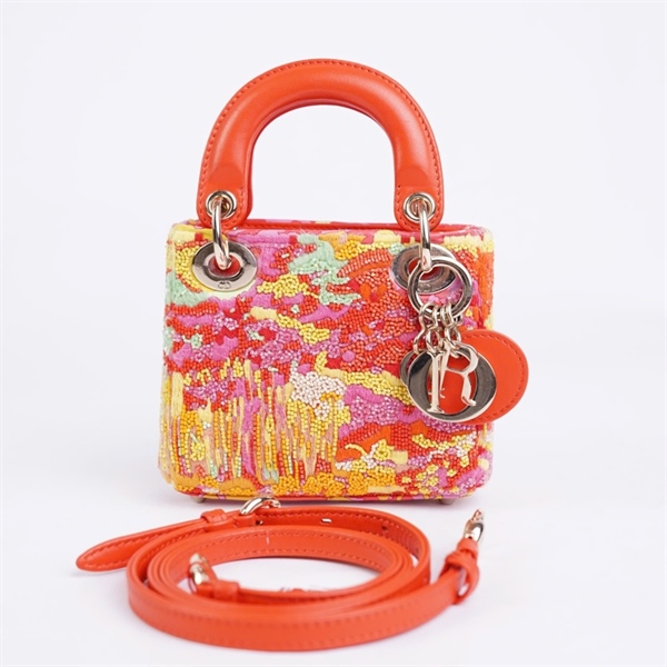 Túi Dior Lady cam đính cườm (01-RU-0232) sz12 (BQ) KG+