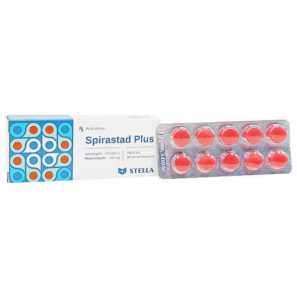 Thuốc Spirastad Plus Stella (Spiramycin 750.000 IU, Metronidazole 125 mg) (Hộp 2 vỉ x 10 viên)