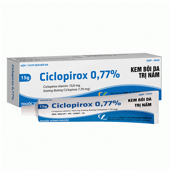 Kem bôi da Ciclopirox 0,77%- VCP- Điều trị nấm da- Tuýp 15g