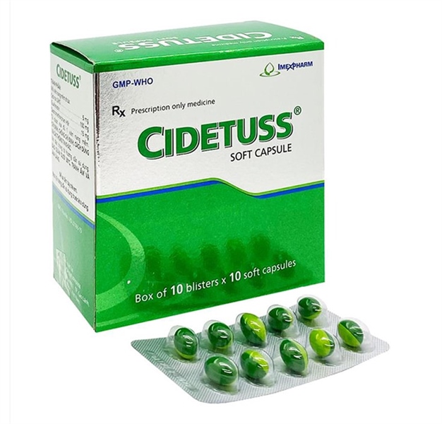Thuốc Cidetuss ( Guaifenesin 100mg) - Imexpharm- Điều trị các trường hợp ho có đờm, ho do họng và phế quản-Hộp x 10 vỉ x 10 viên