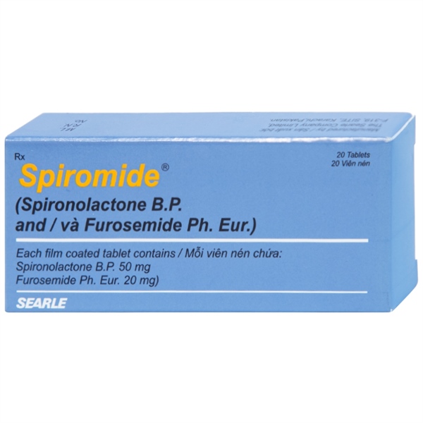 Thuốc Spiromide (Spironolactone; Furosemide) Pakistan - giảm phù, lợi tiểu và hạ huyết áp (H*2vỉ*10viên)