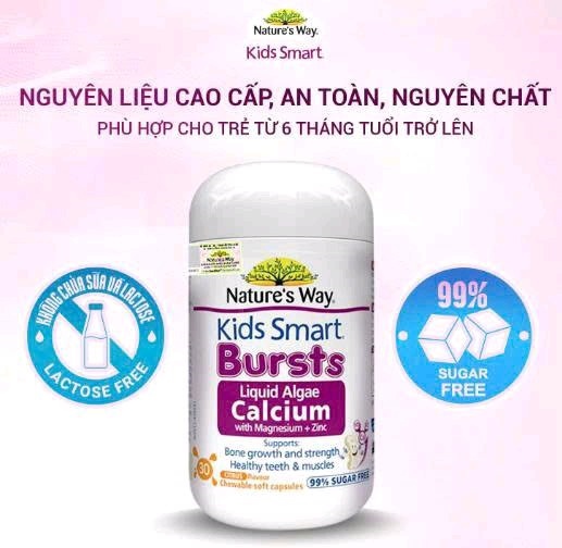 Nature's Way Kids Smart Bursts liquid Algae Calcium With Magnesium+Zinc (30 viên/lọ) - Australia