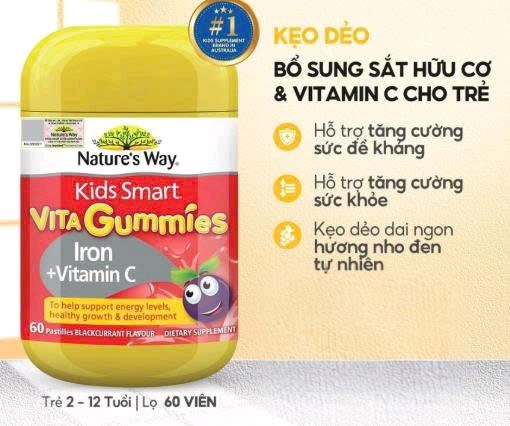 Nature's Way Kids Smart Vita Gummies Iron + Vitamin C (Lọ 60viên) - Australia