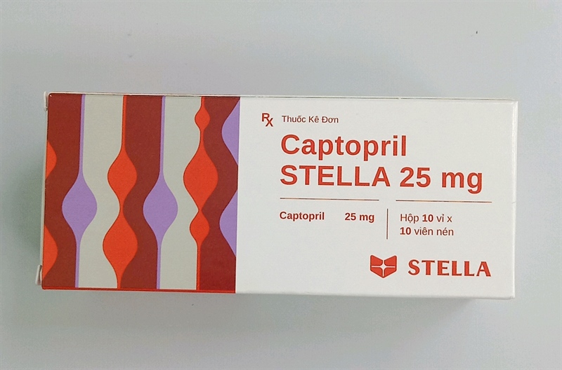 Thuốc Captopril Stella 25mg Công ty TNHH Liên Doanh Stellapharm thuốc huyết áp (Hộp 10 vỉ x 10 viên)
