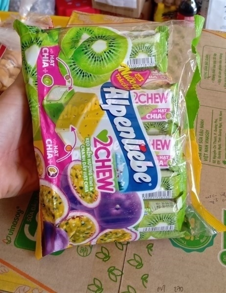 Kẹo mềm Alpenliebe Hương Kiwi & Chanh Dây hạt chia thỏi 24,5g
