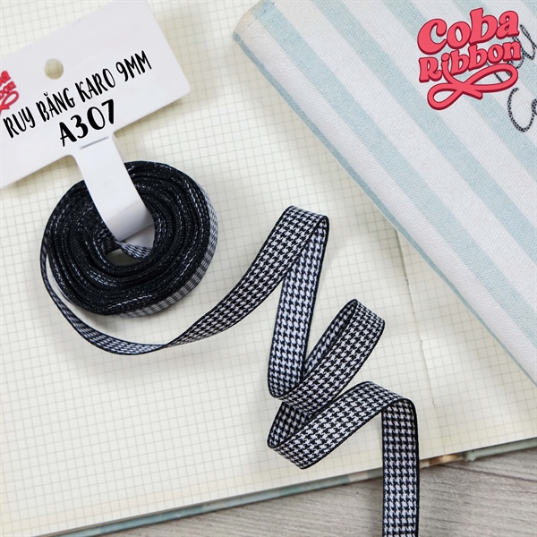 Rộng 9mm - Màu A307 - Ruy băng Caro cao cấp