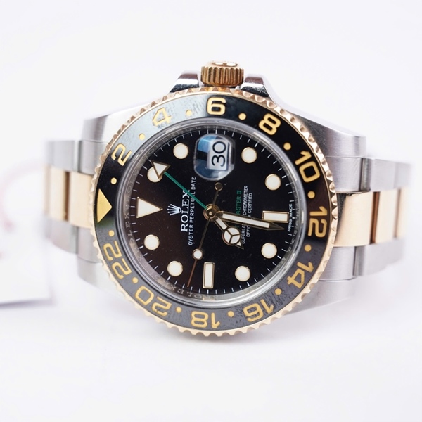 Đồng hồ Rolex bạc mặt đen viền in số (177H9238) sz44 (HC) KG+