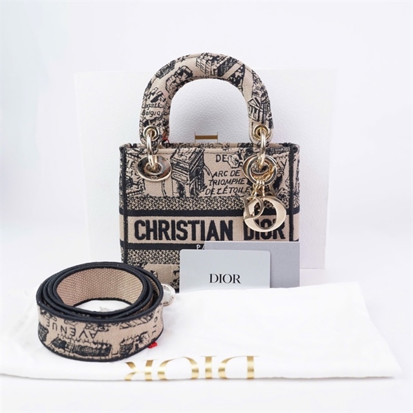 Túi Dior Lady nâu in họa tiết (50-MA-0243) szMini KG+