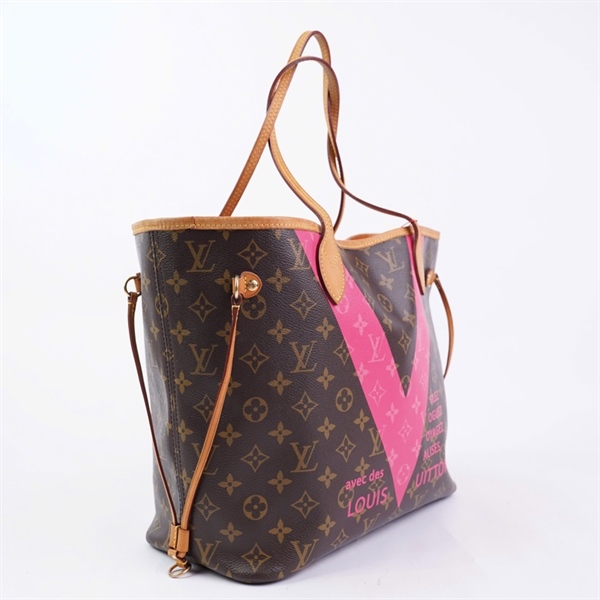 Túi LV Neverfull hoa nâu in chữ hồng kèm ví (CA1175) sz32 (BMC) KG+