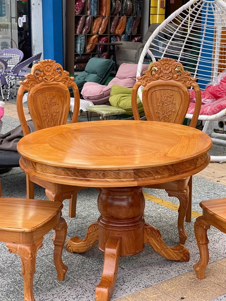 BỘ BÀN TRÒN GỖ GÕ ĐỎ 1M1 + 4 GHẾ