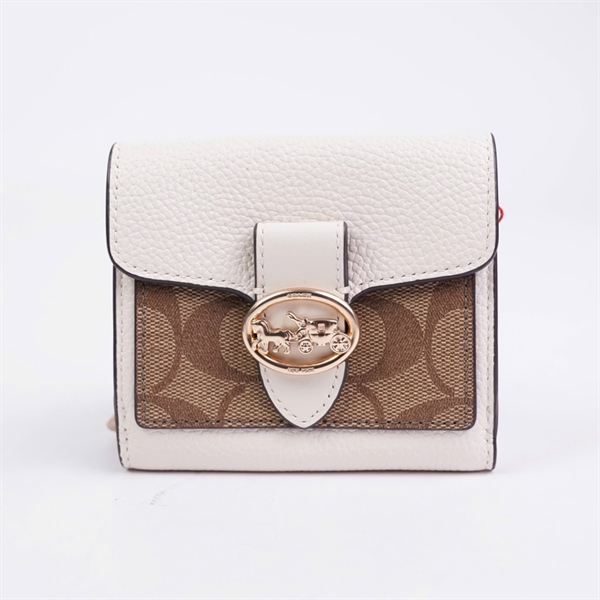 Ví Coach nâu gập 3 nắp trắng KG+