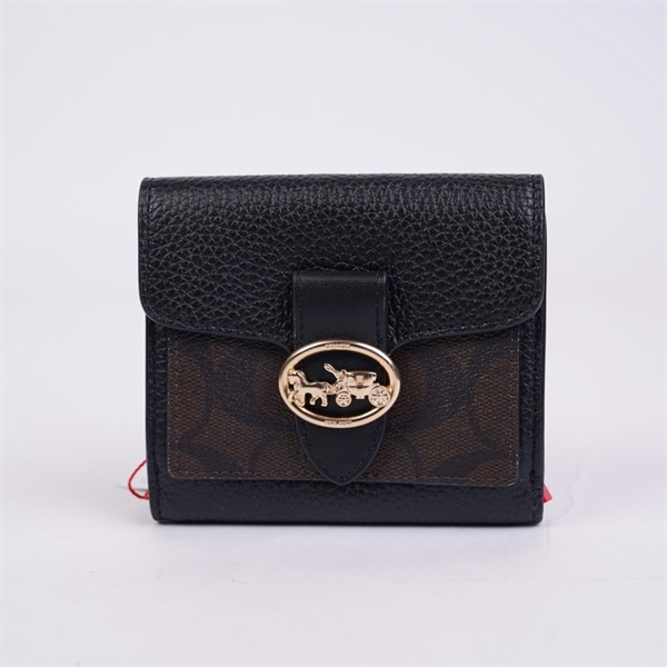 Ví Coach đen gập 3 hoạ tiết KG+