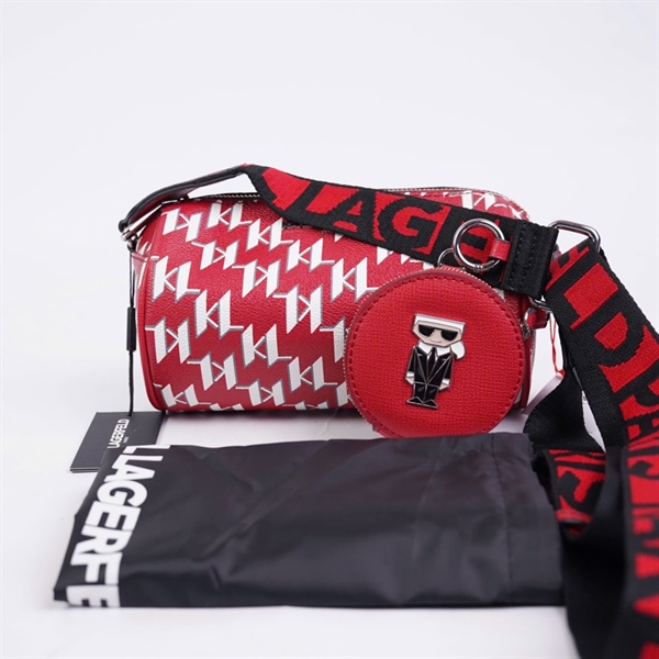 Túi Karl Lagerfeld trống đỏ chữ trắng kèm ví sz20 KG+