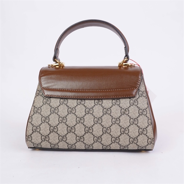 Túi GG Handle xám nắp nâu 2strap (H038986534) sz22 (HT) +