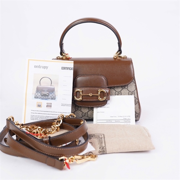 Túi GG Handle xám nắp nâu 2strap (H038986534) sz22 (HT) +