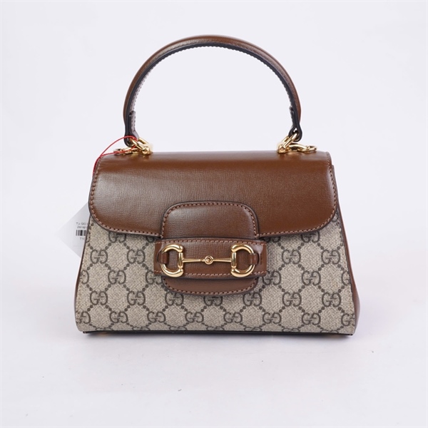Túi GG Handle xám nắp nâu 2strap (H038986534) sz22 (HT) +