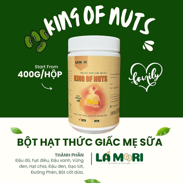 Bột hạt thức giấc King of nuts Lá Mori không dừa, không đường Hộp 400g