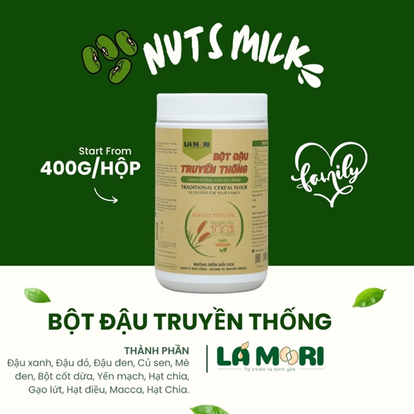 Bột đậu truyền thống Lá Mori có đường Hộp 400g