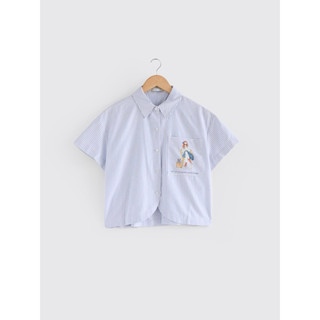 Sơ Mi Vạt Tròn Kẻ Girl & Cat