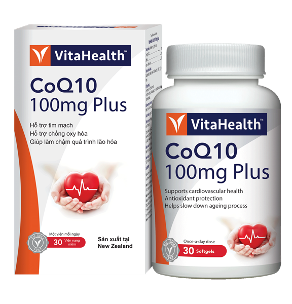 Viên uống VitaHealth CoQ10 100mg Plus hỗ trợ chống oxy hóa và duy trì sức khỏe tim (Lọ 30 viên) - New Zealand