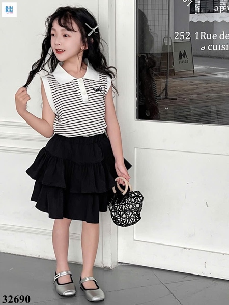 32690 - Set áo polo SN kẻ đen + CV tầng