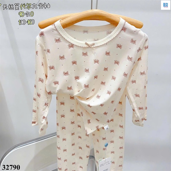 32790-Bộ tencel TD Nơ nâu nền kem