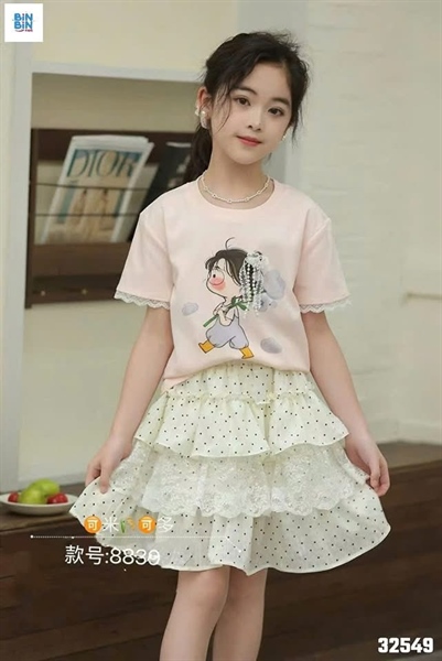 32549 - Set áo hồng + CV chấm bi