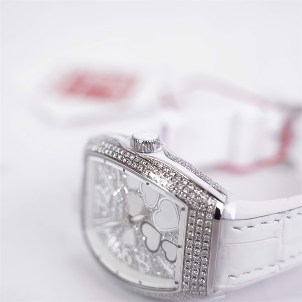 Đồng hồ Franck Muller trắng mặt trái tim (No2869) sz34 (HC) KG+