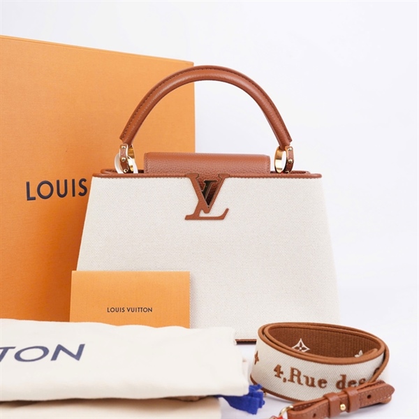 Túi LV Capu trắng viền nâu sz31 (A-T) KG+