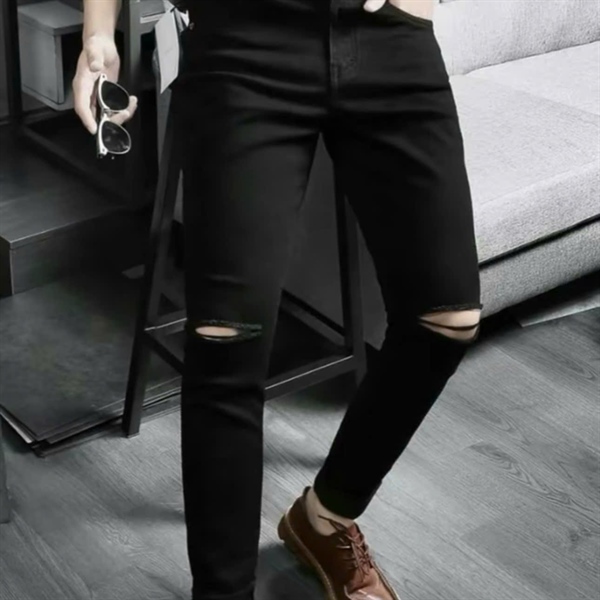 Quần Jean Nam Co Giăn Tốt Đen Trơn Rách Gối MDenim Pants Có Túi