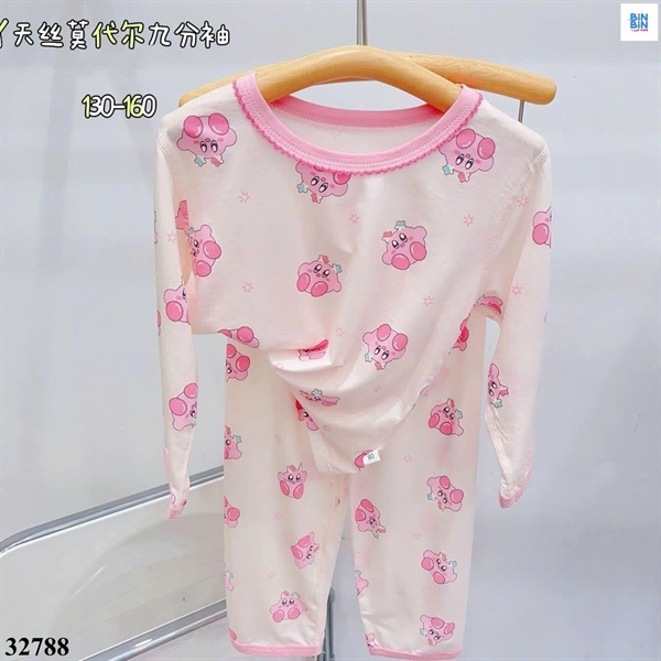 32788-Bộ tencel TD thỏ hồng đính 2 sao