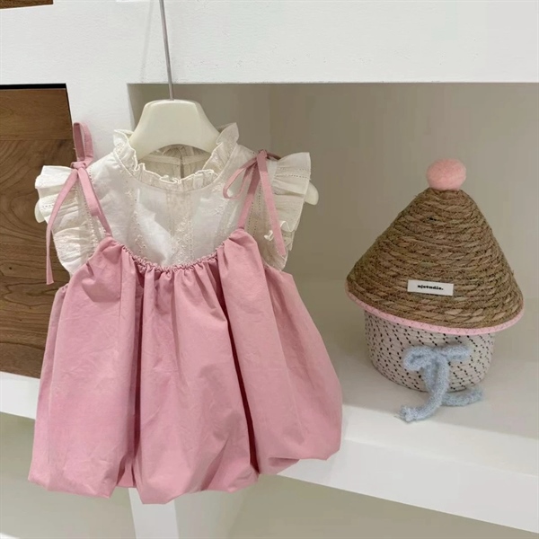 Set áo ren váy bí hồng