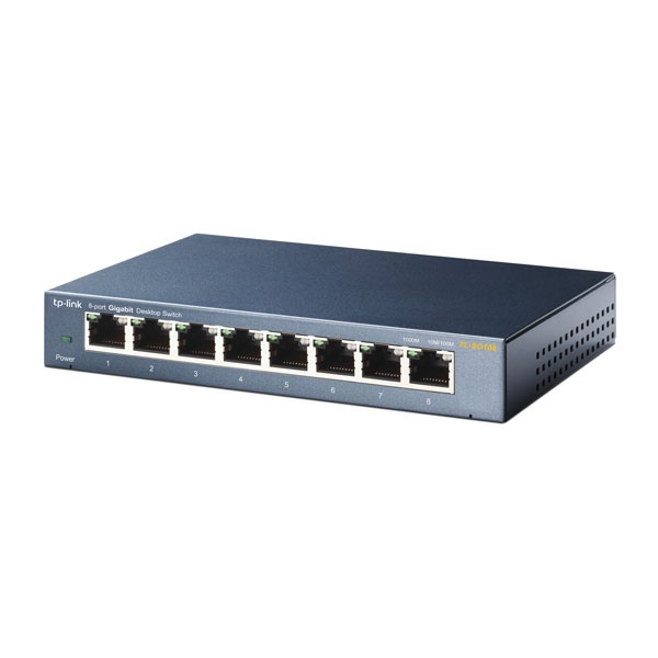 Thiết bị chuyển mạch 8 cổng (Switch 8P), tốc độ 10/100/1000 Mbps (GIGABIT), 5V 0.6A, vỏ sắt - Và dịch vụ lắp đặt tận nơi