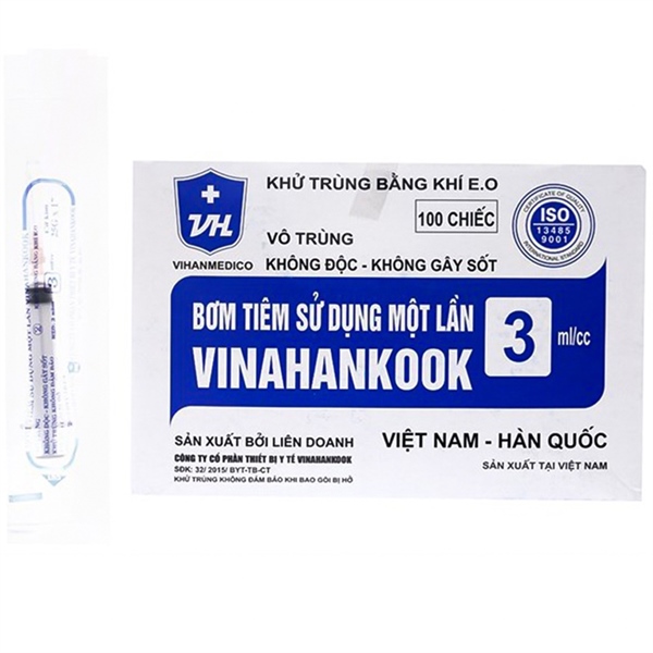 Bơm tiêm 3ml Vinahancook Bơm tiêm sử dụng một lần (Hộp 100 cái)