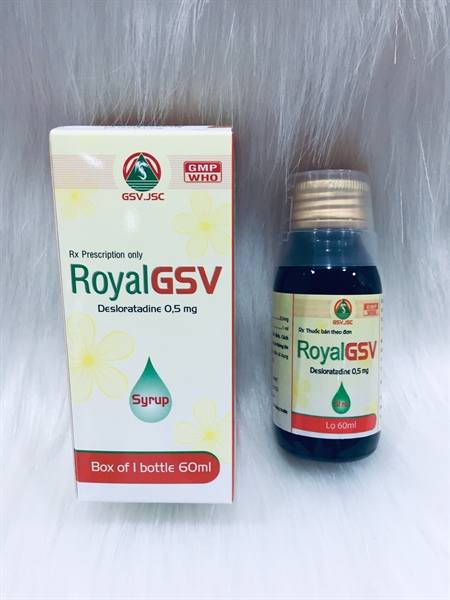 Thuốc RoyalGSV (Desloratadin 0,5mg) Hà Tây giảm triệu chứng viêm mũi dị ứng, ngứa, nổi mề đay mãn tính, trị ho 60ml (Lọ)