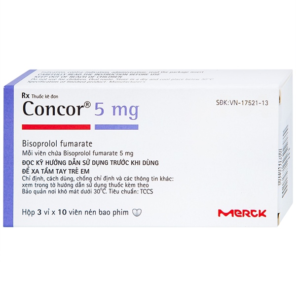 Thuốc Concor 5mg Đức Bisoprolol 5mg Điều trị tăng huyết áp, đau thắt ngực (Hộp*3vỉ *10 viên)