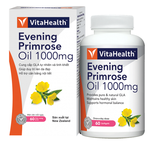 Viên uống VitaHealth Evening Primrose Oil 1000mg hỗ trợ cân bằng nội tiết (Lọ 60 viên) - New Zealand
