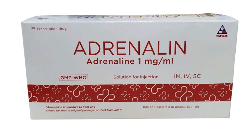 Thuốc tiêm Adrenalin 1mg/ml Vinphaco cấp cứu sốc phản vệ (Hộp 5 vỉ x 10 ống)