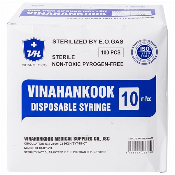 Bơm tiêm 10ml Vinahancook Bơm tiêm sử dụng một lần (Hộp 100 cái)