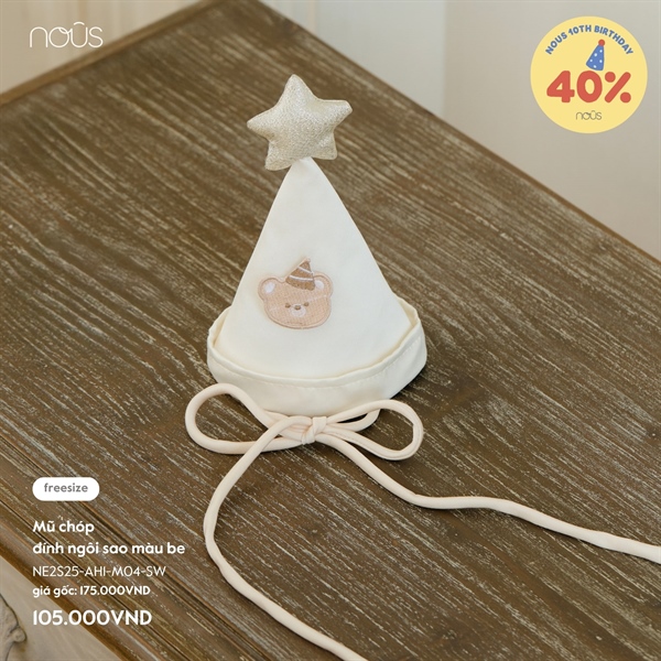 Mũ chóp đính ngôi sao màu be