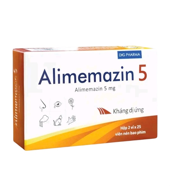 Thuốc Alimemazin 5mg DHG Trị ho, ngứavà mất ngủ (Hộp 2 vỉ x 25 viên)