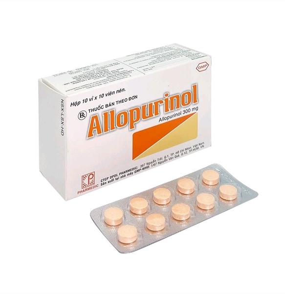 Thuốc Allopurinol 300mg Pharmedic Điều trị tăng acid uric máu, sỏi thận do acid uric (Hộp 10 vỉ x 10 viên) (Hộp)