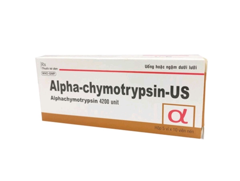 Thuốc Alpha-Chymotrypsin-US 42000 UI Uspharma điều trị phù nề sau chấn thương, phẫu thuật, bỏng (Hộp 5 vỉ x 10 viên)