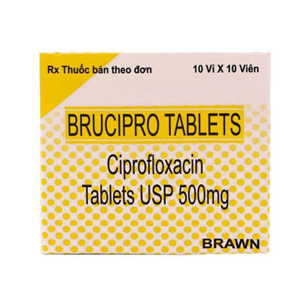 Thuốc Brucipro (Ciprofloxacin 500mg)- Ấn Độ- Điều trị nhiễm khuẩn- Hộp 10 vỉ x 10 viên
