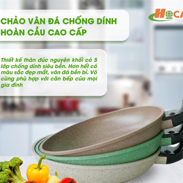 Chảo hợp kim đúc vân đá đáy KT 28cm màu nâu