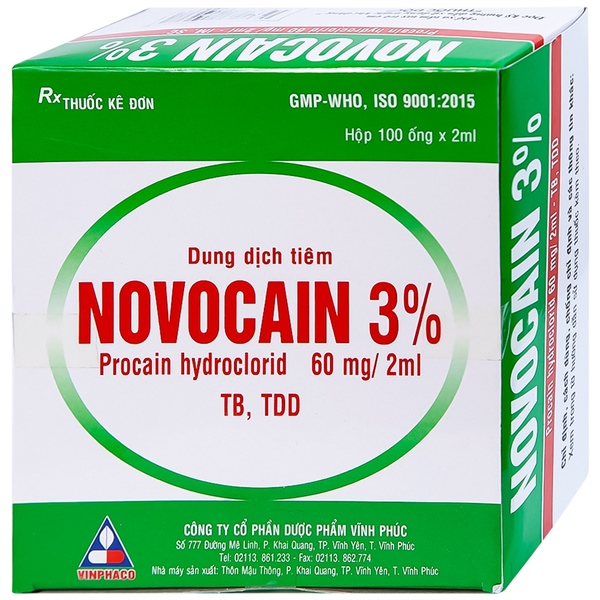 Novocain 3% - Procain hydroclorid 60mg/2ml (H*100ống) - Vĩnh Phúc